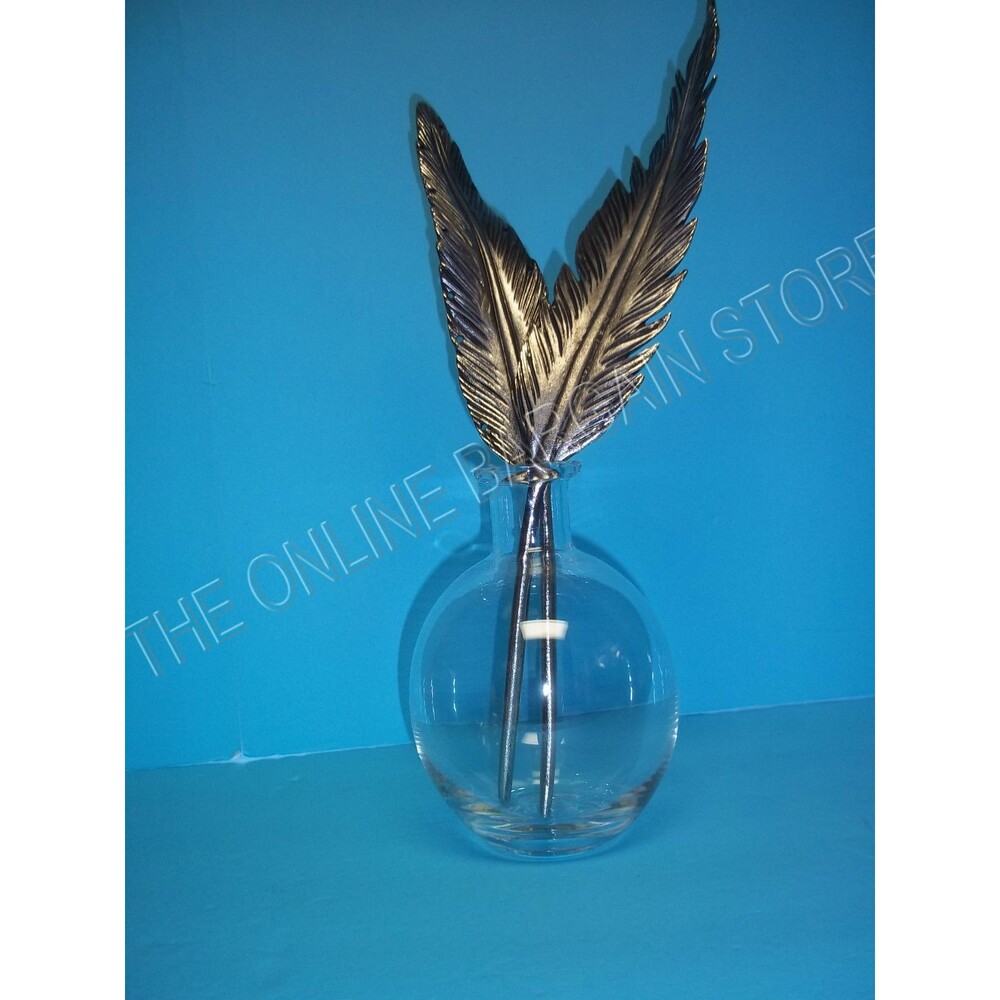 Pottery Barn Antique Vintage Silver Feather Jewelry Inkwell Quill Paris French